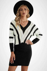 Color Block Striped Wrap Sweater Dress - Shah S. Sahota